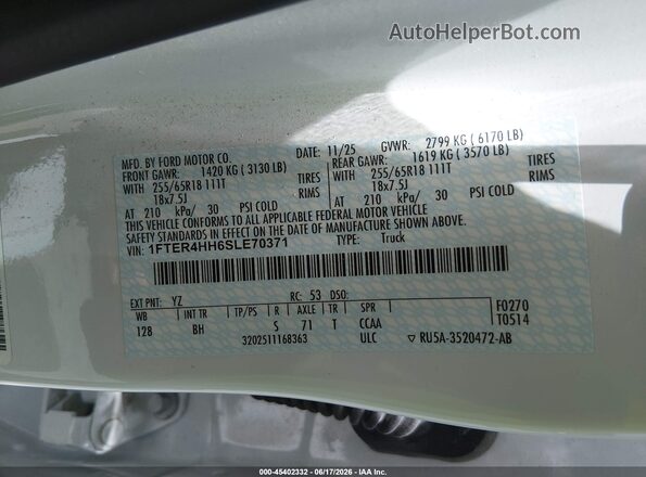 1FTER4HH6SLE70371 2025 FORD RANGER White ძრავის განყოფილების ხედი