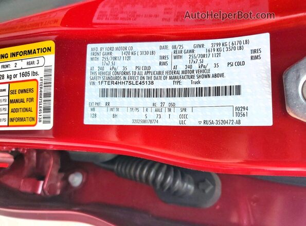 1FTER4HH7SLE45138 2025 FORD RANGER Red 
