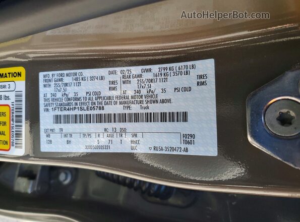 1FTER4HP1SLE05788 2025 FORD RANGER Brown Вид наклейки з VIN-кодом
