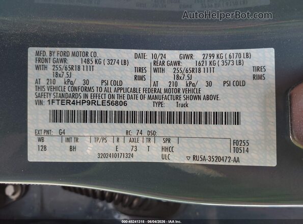 1FTER4HP9RLE56806 2024 FORD RANGER Синий Вид подкапотного пространства