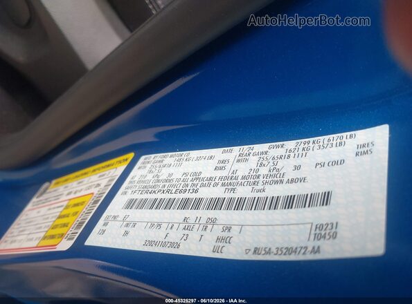 1FTER4KPXRLE69136 2024 FORD RANGER Blue Շարժիչի բաժամունքի տեսք