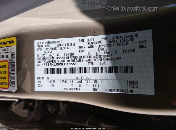 1FTER4LR0SLE37222 2025 FORD RANGER Brown Вид підкапотного простору