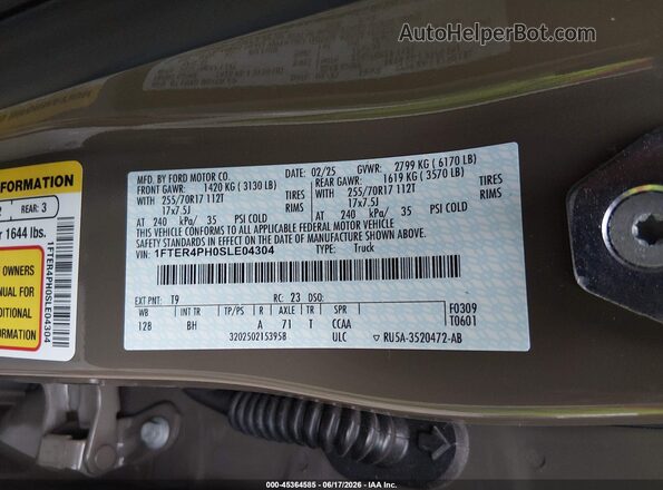 1FTER4PH0SLE04304 2025 FORD RANGER Tan Widok komory silnika