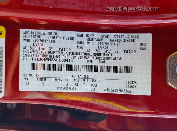 1FTER4PH2SLE03414 2025 FORD RANGER Red Engine compartment view