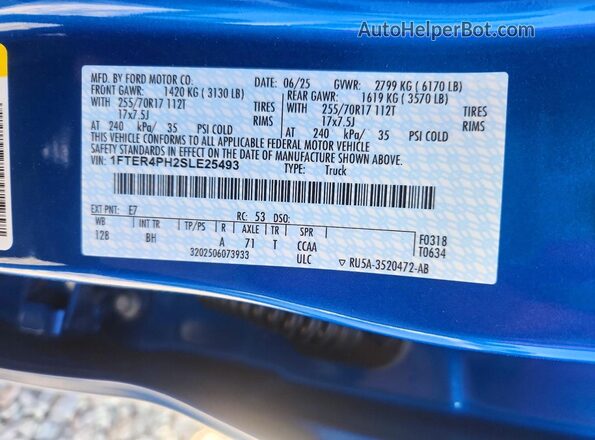 1FTER4PH2SLE25493 2025 FORD RANGER Blue Շարժիչի բաժամունքի տեսք