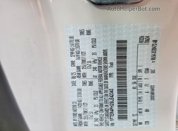 1FTER4PH2SLE42343 2025 FORD RANGER White Շարժիչի բաժամունքի տեսք