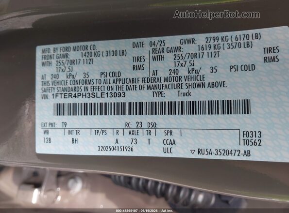 1FTER4PH3SLE13093 2025 FORD RANGER Brown Вид підкапотного простору