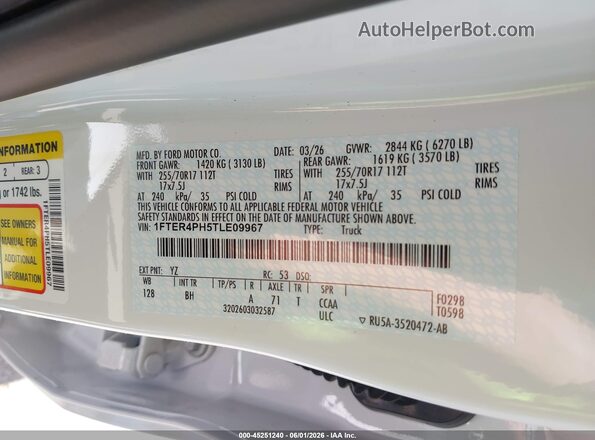 1FTER4PH5TLE09967 2026 FORD RANGER White ძრავის განყოფილების ხედი