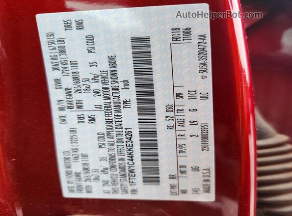1FTEW1C44KKE34261 2019 FORD F150 Red ძრავის განყოფილების ხედი
