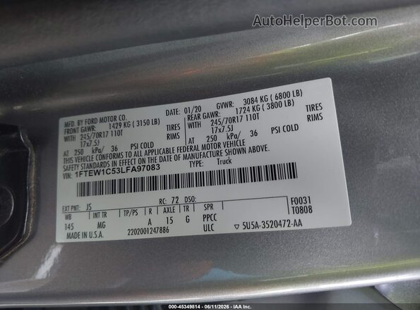 1FTEW1C53LFA97083 2020 FORD F150 Silver Engine compartment view
