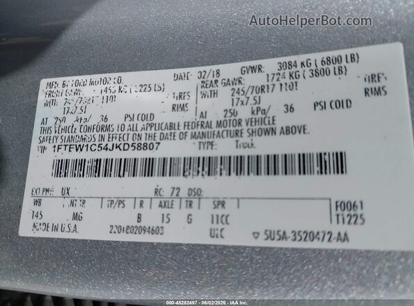 1FTEW1C54JKD58807 2018 FORD F150 Silver ძრავის განყოფილების ხედი