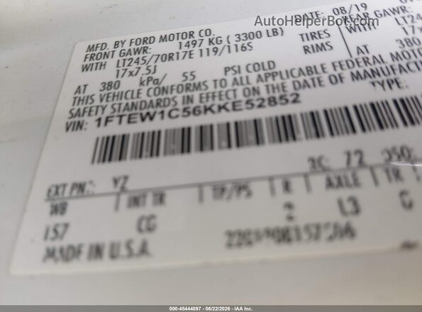 1FTEW1C56KKE52852 2019 FORD F150 White Շարժիչի բաժամունքի տեսք