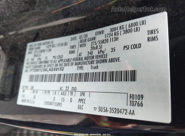 1FTEW1C56LKE69152 2020 FORD F150 Black Вид підкапотного простору