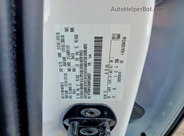 1FTEW1C5XNFC08537 2022 FORD F150 White Vista de la etiqueta del VIN
