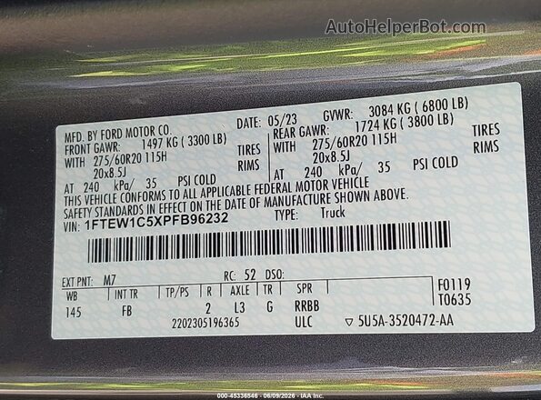 1FTEW1C5XPFB96232 2023 FORD F150 Gray Շարժիչի բաժամունքի տեսք