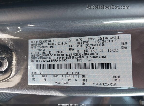 1FTEW1C83PFA14493 2023 FORD F150 Gray ძრავის განყოფილების ხედი