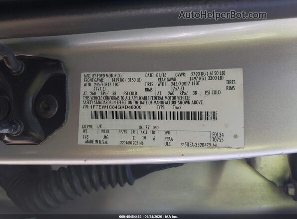 1FTEW1C84GKD46000 2016 FORD F150 Silver Widok komory silnika