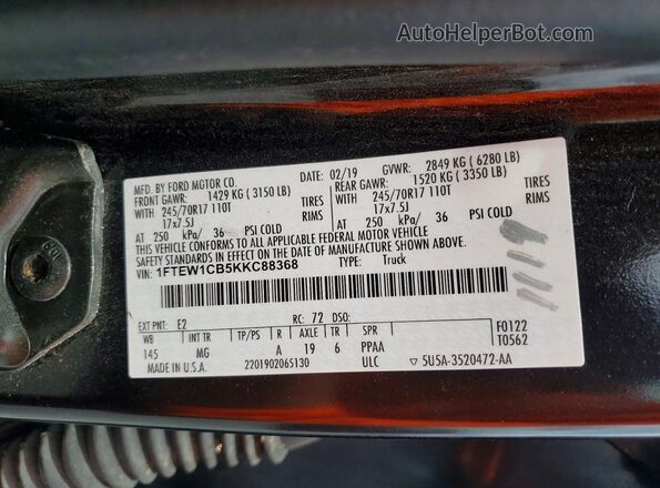 1FTEW1CB5KKC88368 2019 FORD F150 Black 