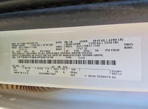 1FTEW1CB6JFD97218 2018 FORD F150 White Engine compartment view