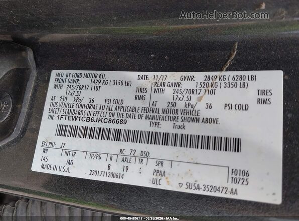 1FTEW1CB6JKC86689 2018 FORD F150 Серый Вид подкапотного пространства