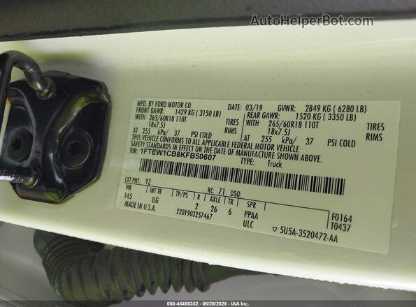 1FTEW1CB8KFB50607 2019 FORD F150 White Вид підкапотного простору
