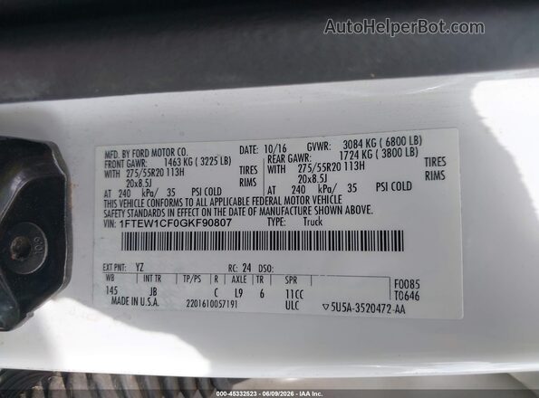 1FTEW1CF0GKF90807 2016 FORD F150 White Вид підкапотного простору
