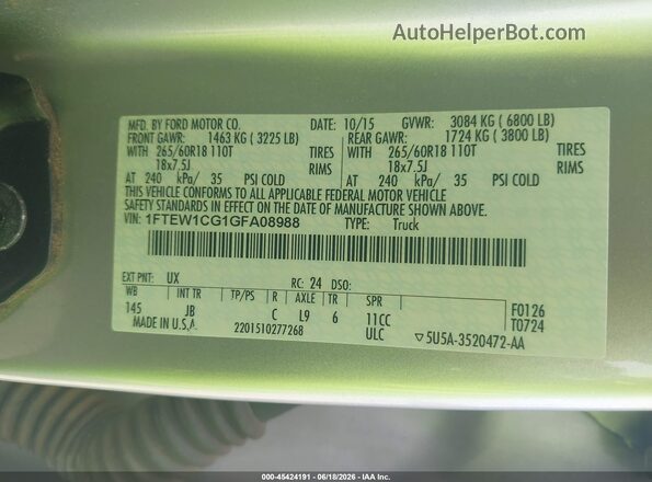 1FTEW1CG1GFA08988 2016 FORD F150 Silver Widok komory silnika