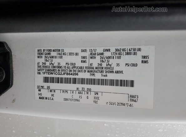 1FTEW1CG2JFB64206 2018 FORD F150 White 