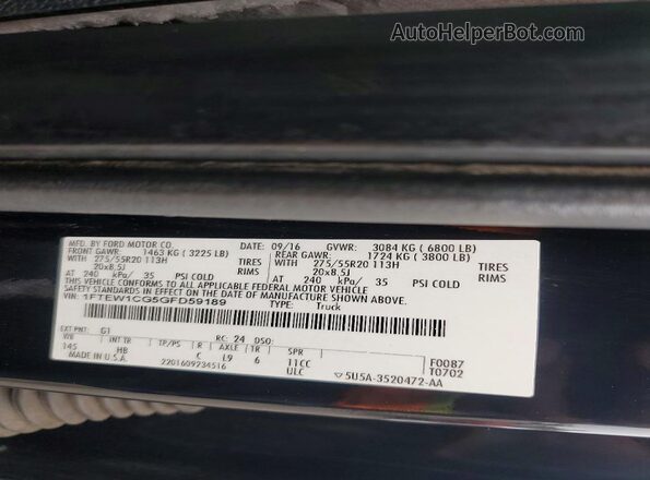 1FTEW1CG5GFD59189 2016 FORD F150 Black Շարժիչի բաժամունքի տեսք