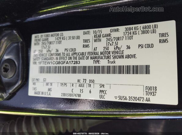1FTEW1CG8GFA17283 2016 FORD F150 Black Widok komory silnika