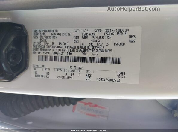 1FTEW1CG8GKD11550 2016 FORD F150 Белый Вид подкапотного пространства