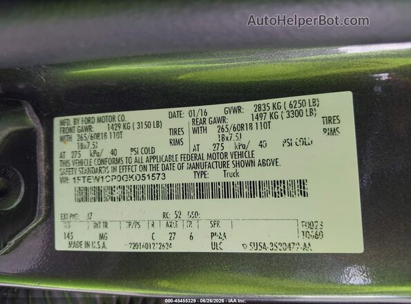 1FTEW1CP0GKD51573 2016 FORD F150 Gray Շարժիչի բաժամունքի տեսք