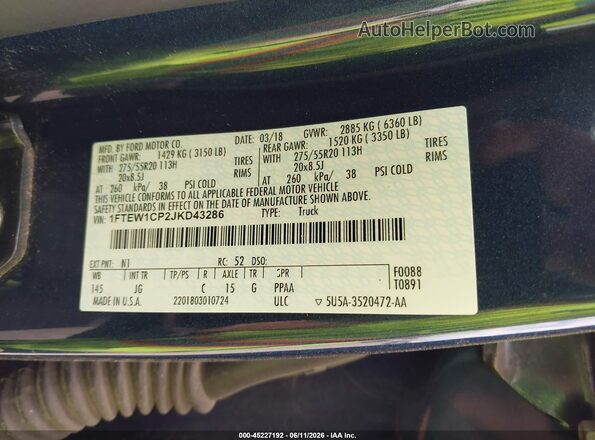 1FTEW1CP2JKD43286 2018 FORD F150 Blue Engine compartment view