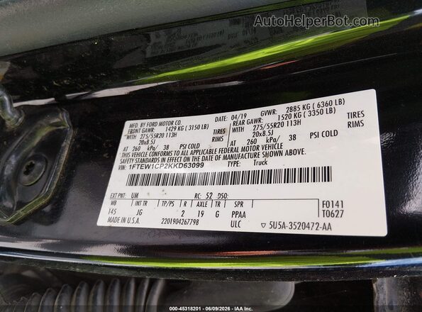 1FTEW1CP2KKD63099 2019 FORD F150 Black Շարժիչի բաժամունքի տեսք