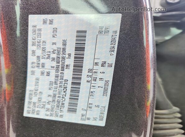 1FTEW1CP2LKD87310 2020 FORD F150 Gray Vista del compartimento del motor