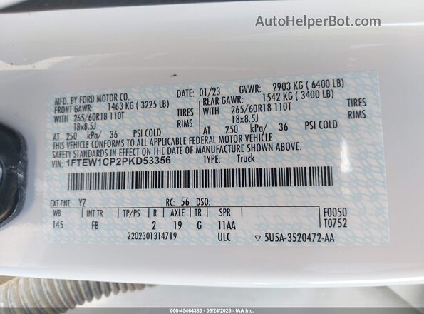 1FTEW1CP2PKD53356 2023 FORD F150 Белый Вид подкапотного пространства
