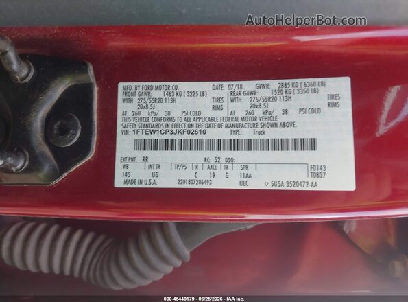 1FTEW1CP3JKF02610 2018 FORD F150 Red Engine compartment view