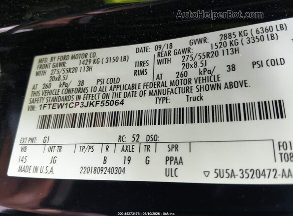 1FTEW1CP3JKF55064 2018 FORD F150 Black ძრავის განყოფილების ხედი