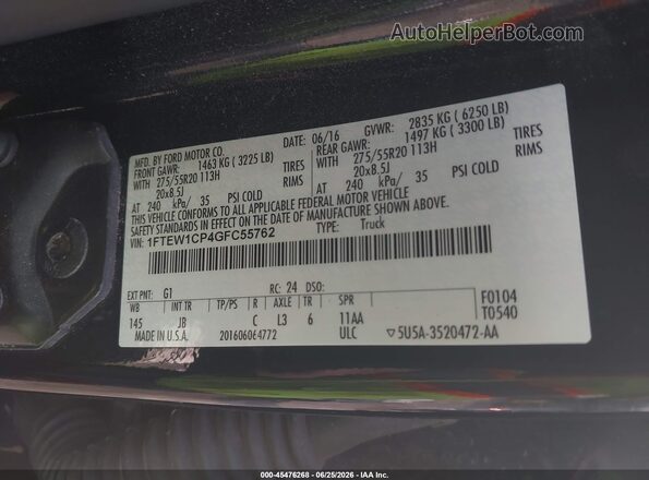 1FTEW1CP4GFC55762 2016 FORD F150 Black ძრავის განყოფილების ხედი