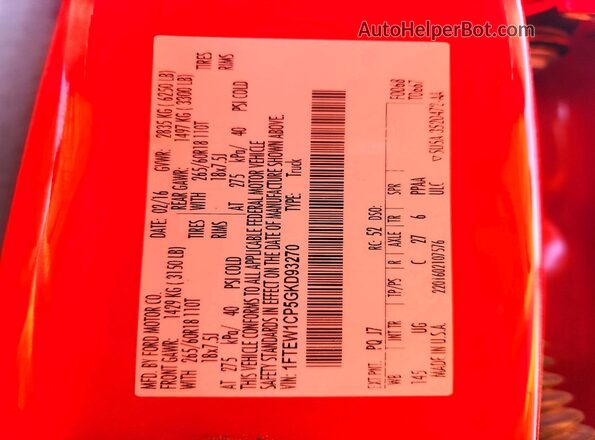 1FTEW1CP5GKD93270 2016 FORD F150 Red Vista del compartimento del motor
