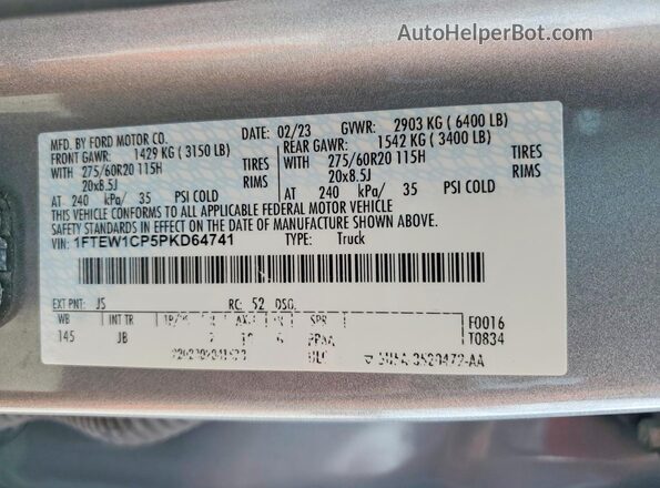 1FTEW1CP5PKD64741 2023 FORD F150 Silver 