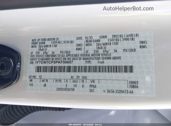 1FTEW1CP5PKF59657 2023 FORD F150 White ძრავის განყოფილების ხედი