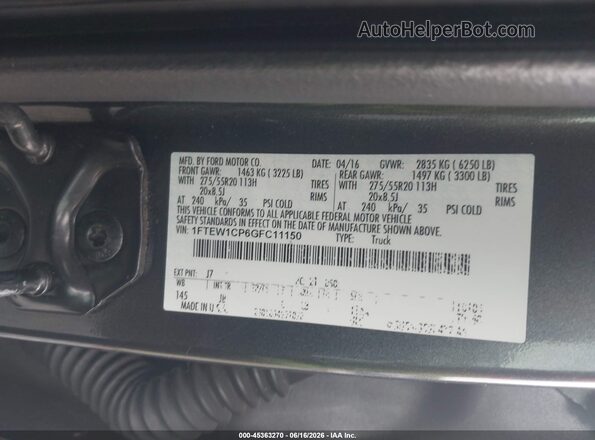 1FTEW1CP6GFC11150 2016 FORD F150 Black Вид підкапотного простору