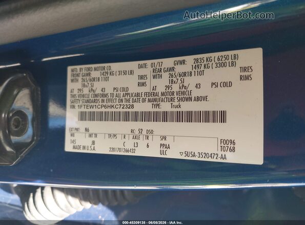 1FTEW1CP6HKC72328 2017 FORD F150 Blue 
