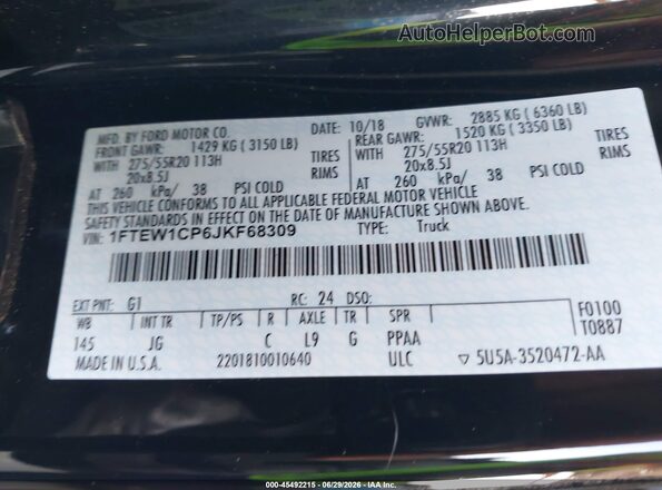 1FTEW1CP6JKF68309 2018 FORD F150 Black Engine compartment view
