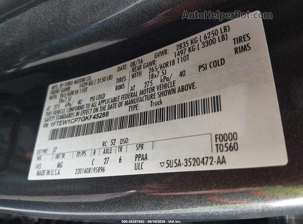1FTEW1CP7GKF45288 2016 FORD F150 Gray Engine compartment view