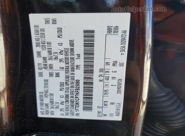 1FTEW1CP7KFB25080 2019 FORD F150 Maroon Widok naklejki z numerem VIN