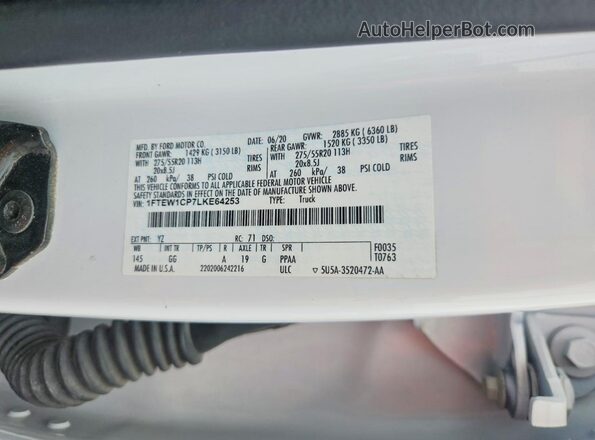 1FTEW1CP7LKE64253 2020 FORD F150 White Շարժիչի բաժամունքի տեսք