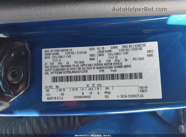 1FTEW1CP8JKD31370 2018 FORD F150 Blue Շարժիչի բաժամունքի տեսք