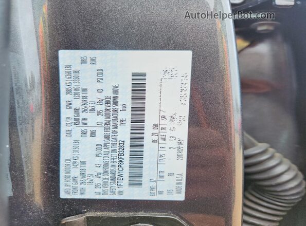 1FTEW1CP8KFB32832 2019 FORD F150 Gray VIN կոդի պիտակի տեսք